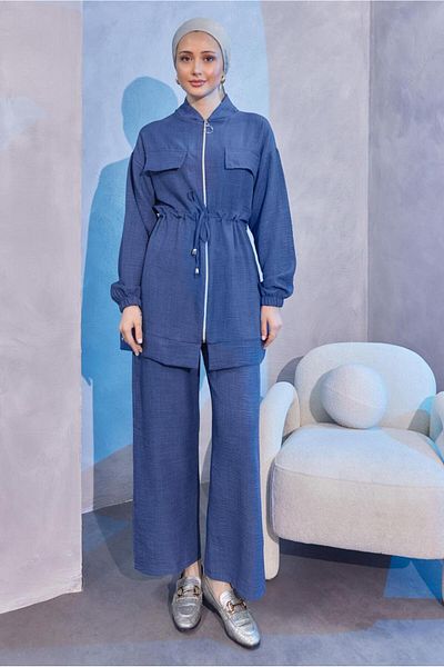 TRENDTESETTÜR Γυναικείο σετ Navy Blue Indigo - Μέση με κορδόνια, Παντελόνι T 3304