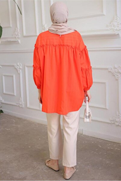 TRENDTESETTÜR Orange (Orange) Women's Tunic with Brooch Detail - T 74616