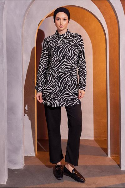 TRENDTESETTÜR Γυναικείο Σετ Παντελόνι Μαύρο Ζέβρα T 9693