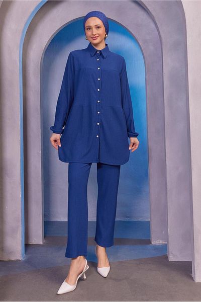 TRENDTESETTÜR ΓΥΝΑΙΚΕΙΟ ΣΕΤ ΠΟΥΚΑΜΙΣΟ ΣΚΟΥΡΟ ΜΠΛΕ (INDIGO) ΜΕ ΠΑΝΤΕΛΟΝΙ ΠΟΥΚΑΜΙΣΟ T 3936