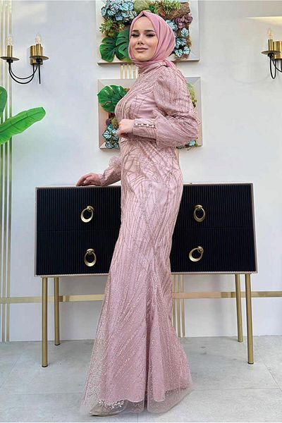 TRENDTESETTÜR Βραδινό φόρεμα Pink Fish Model - Rose Course T 9311