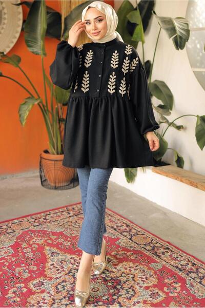 TRENDTESETTÜR ДАМСКА ТУНИКА С ШАРКИ НА ЧЕРНИ ЛИСТА T 6302