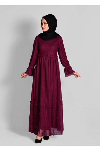 TRENDTESETTÜR Βουργουνδία Pearl Testeur Tulle φόρεμα - Γυναικείο 1693
