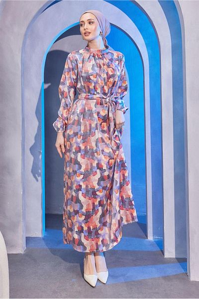 TRENDTESETTÜR Γυναικείο φόρεμα με μοτίβο Navy Blue Indigo (Salmon-Indigo) T 9893