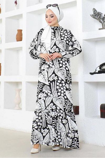 TRENDTESETTÜR Μαύρο Φόρεμα Βισκόζης Hijab - Με σχέδιο, Γυναικείο, T 5499