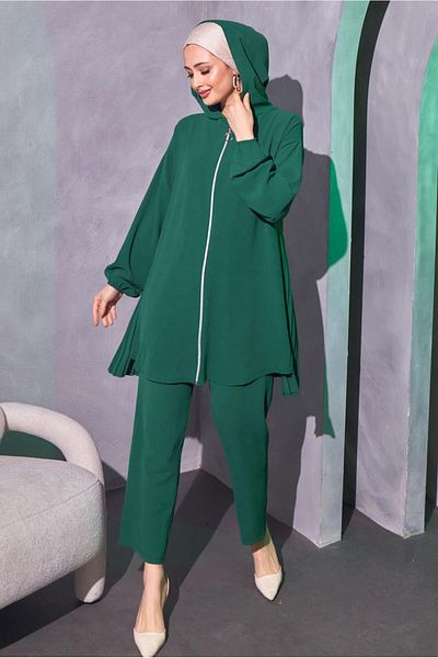 TRENDTESETTÜR Γυναικείο Σετ με Παντελόνι με Κουκούλα Green Zürüt - T 1214