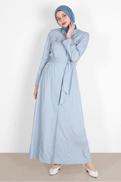 TRENDTESETTÜR Γυναικείο παλτό με μπλε Judge Collar Belted - ICE BLUE T 10571