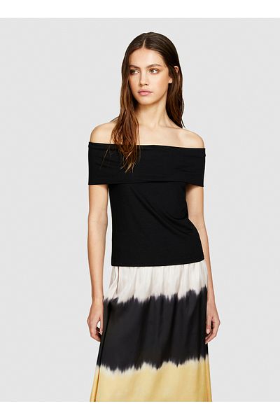 Sisley Tricou negru pentru damă cu decolteu barcă 33CALH00P
