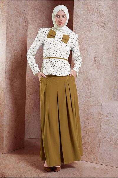 TRENDTESETTÜR Γυναικείο Σετ Cream Tan - με πουά παντελόνι T 3767