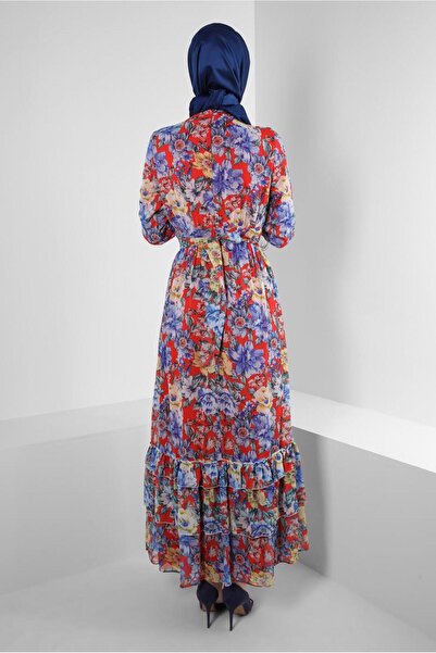 TRENDTESETTÜR Red Floral Patterned Women's Dress - 42913