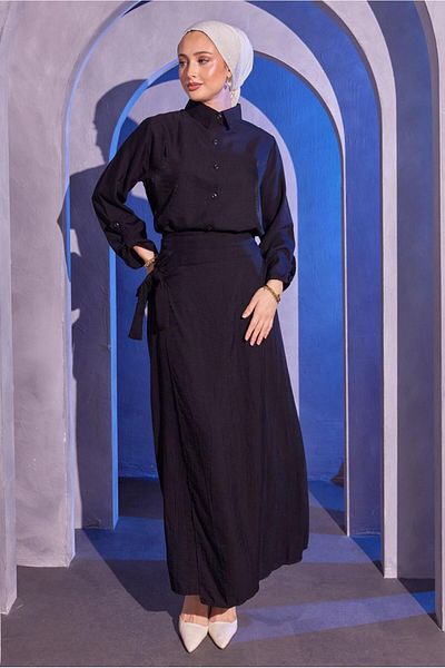 TRENDTESETTÜR Black Skirt Suit - Tie Detailed T 9714