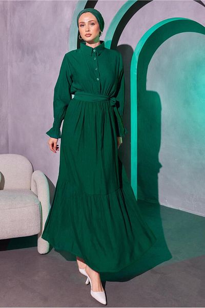 TRENDTESETTÜR Πράσινο Σμαραγδένιο Φόρεμα Hijab - T 7814