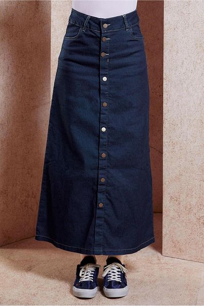 TRENDTESETTÜR Γυναικεία τζιν φούστα Navy Blue - Λεπτομερής με κουμπιά, T 0132