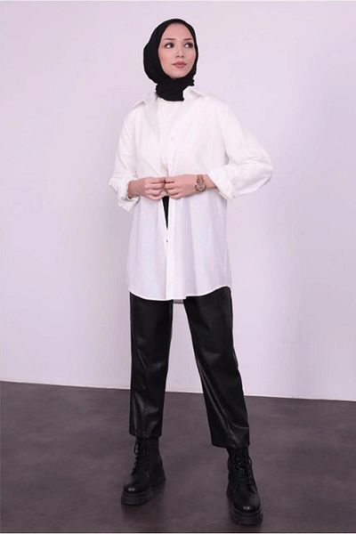 TRENDTESETTÜR Κρεμ βαμβακερό πουκάμισο τουνίκ - Γυναικείο T 1405