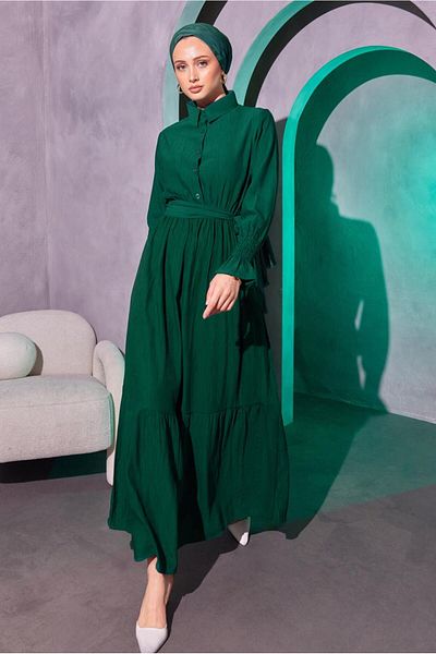 TRENDTESETTÜR Πράσινο Σμαραγδένιο Φόρεμα Hijab - T 7814