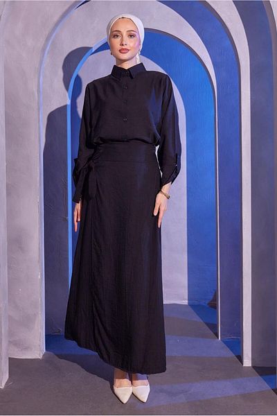 TRENDTESETTÜR Black Skirt Suit - Tie Detailed T 9714