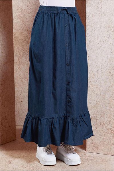 TRENDTESETTÜR İNDİGO Navy Blue Cotton Women's Denim Skirt - T 3332