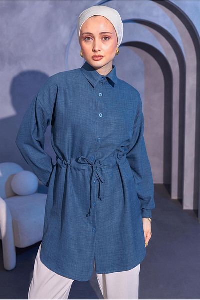 TRENDTESETTÜR Navy Blue Indigo Women's Tunic - Waist Lace-up T 6214