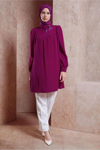 TRENDTESETTÜR Fuchsia Women's Tunic - Stone Detailed, Model No: T 42902