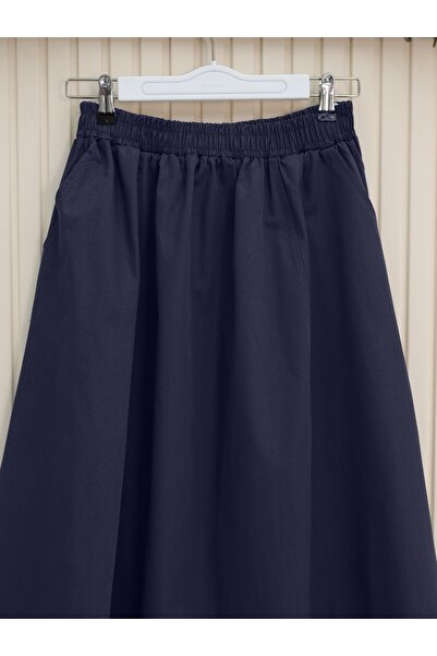 Modamorfo Elastic Waist Double Pocket Gabardine Skirt - Navy