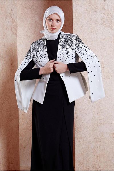 TRENDTESETTÜR Ecru and Black Stoned Women's Dress Set - T 30250