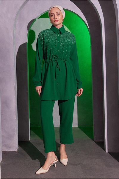 TRENDTESETTÜR Γυναικείο Σετ Παντελόνι Green Zürüt Stone - T 2804