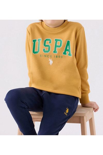 U.S. Polo Assn. Boy's Cotton Tracksuit Set - Yellow (Hardal) & Navy, Cuffed Leg Q1.U9.Sk.1Ç.C5.Kk