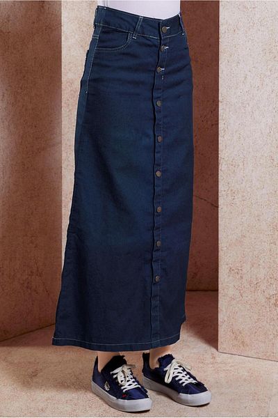 TRENDTESETTÜR Γυναικεία τζιν φούστα Navy Blue - Λεπτομερής με κουμπιά, T 0132