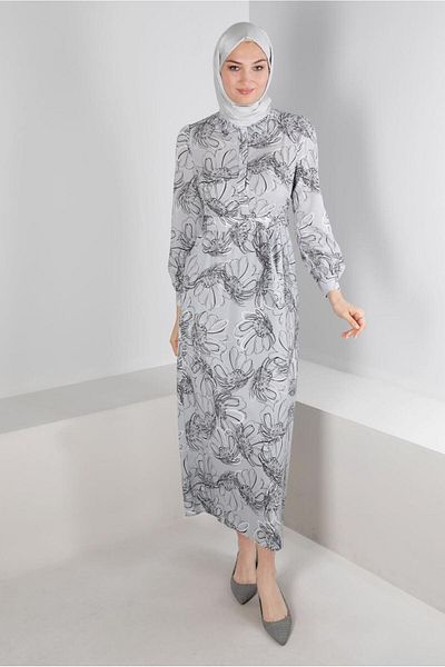 TRENDTESETTÜR Γκρι γυναικείο φόρεμα με λουλούδια - 42890
