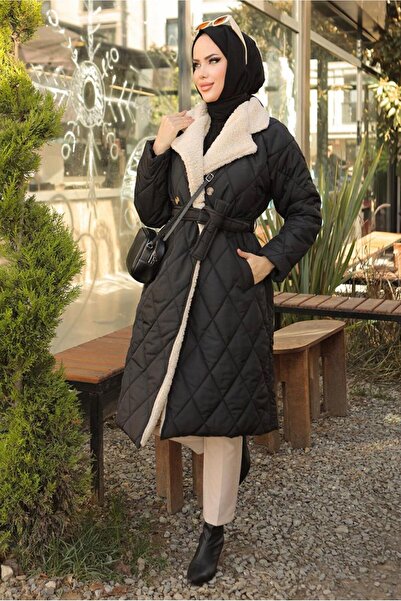 TRENDTESETTÜR Γυναικείο παλτό με μαύρη γούνα - T 4084
