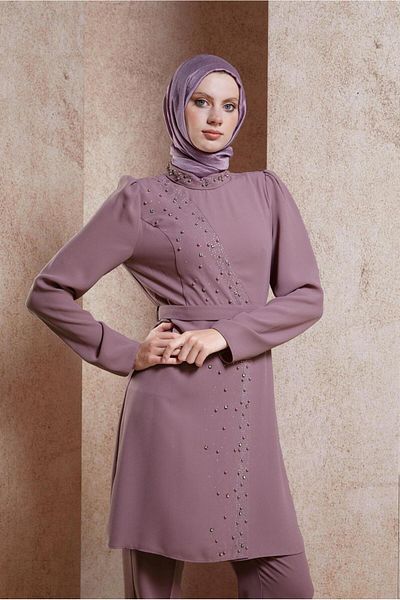 TRENDTESETTÜR Lilac Stone Detailed Women's Trousers Set - T 30271