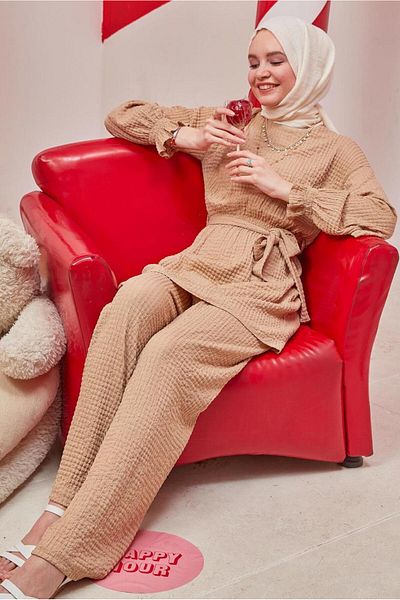 TRENDTESETTÜR Σετ παντελονιών βάφλας CAMEL Brown - T 42716