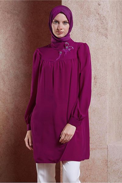TRENDTESETTÜR Fuchsia Women's Tunic - Stone Detailed, Model No: T 42902