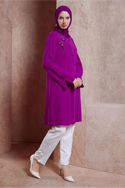 TRENDTESETTÜR Fuchsia Women's Tunic - Tie Detailed, Model T 42880