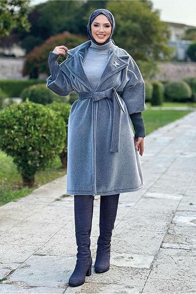 TRENDTESETTÜR Γυναικείο παλτό με γκρι ζώνη - T 4787