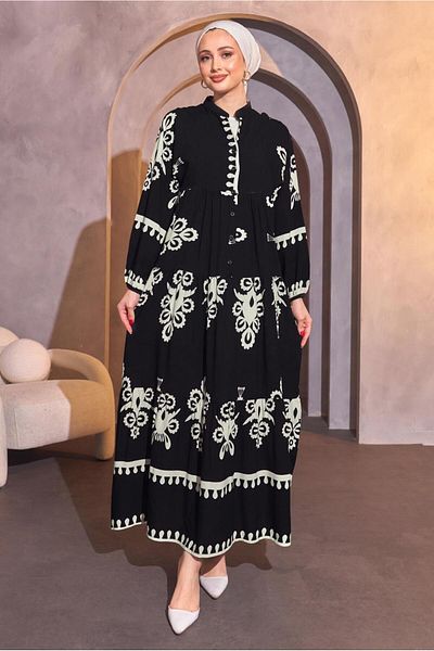TRENDTESETTÜR Φόρεμα Hijab με μαύρο σχέδιο - Γυναικείο T 9614