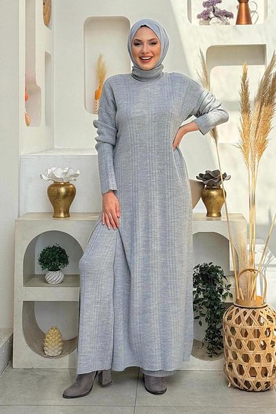 TRENDTESETTÜR Gray Knit Pants Women's Set - t 1006-2