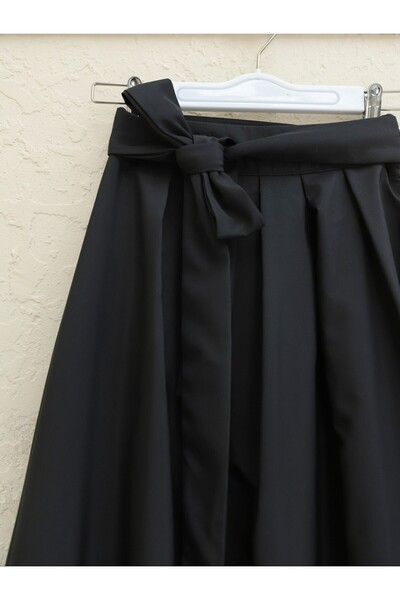 Modamorfo Pleated Bondit Skirt with Lace-Up Waist -Black