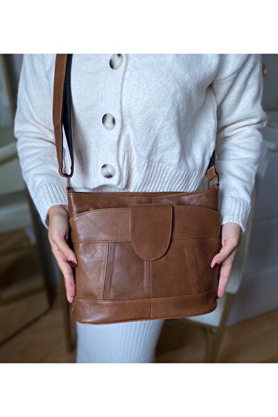 NahitaTyana Hakiki Deri Kadın Askılı Omuz Ve Çapraz Çanta, Taba