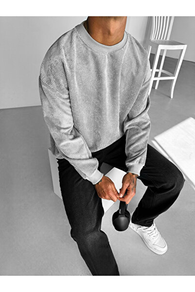 ablukaonline Сірий чоловічий оверсайз-светр з вельвету