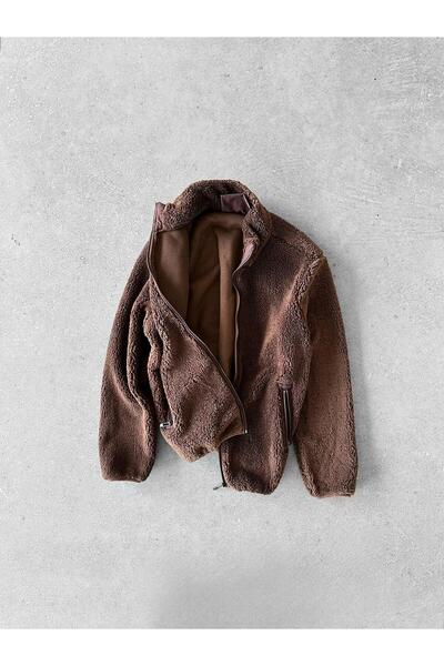 ablukaonline Удобно мъжко плюшено яке с цип и яка, кафяво