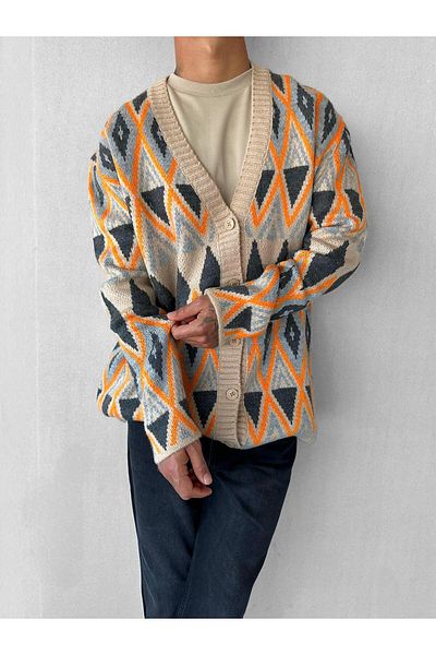 ablukaonline Ανδρική ζακέτα με πορτοκαλί σχέδιο Oversize