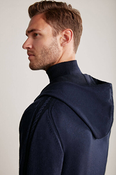 Hemington Cashmere-Silk Blended Hooded Navy Blue Sports Jacket