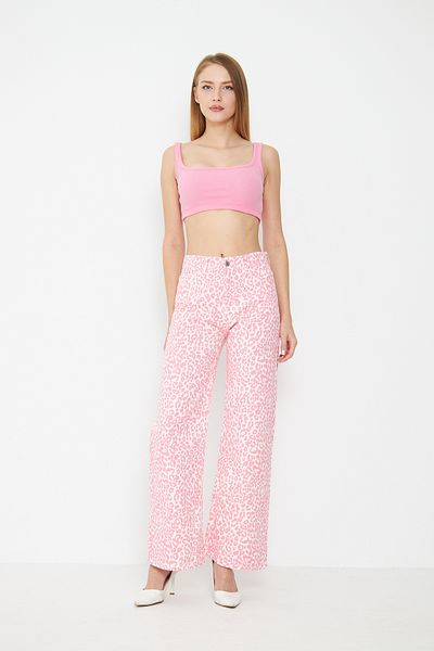 comstar Pantaloni palazzo roz cu picioare largi cu imprimeu leopard de damă