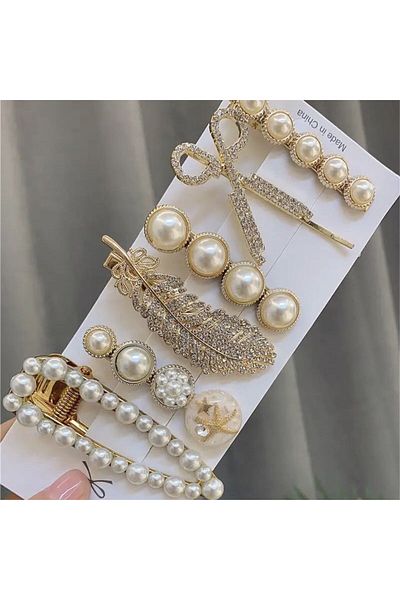 So Much Accesories So-much New Trend Fashion Pearled 6-Piece Large Clip Snap Collet Buckle Set-3