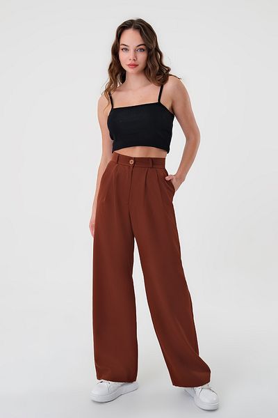 Hazel Women's Brown High Waist Palazzo Pants