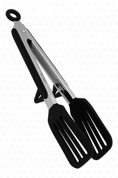 valletta Clavis Metal Handle Smart Silicone Tongs with Lock System Black