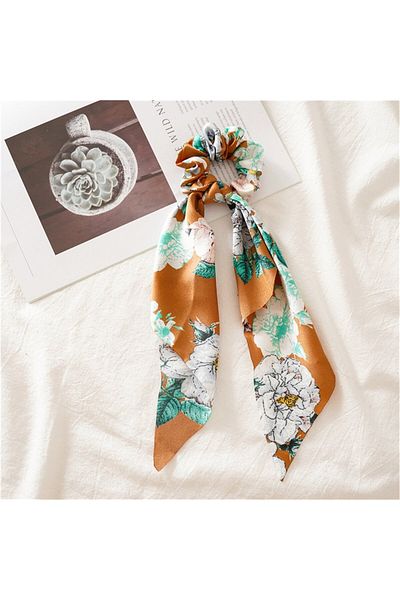 So Much Accesories So-much Women's Luxury Satin Scarf Rubber Buckle Orange Patterned-6