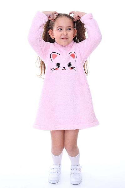 aden kids Rochie roz de pluș cu glugă pentru fetiță