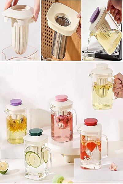 Rosemor Heat Resistant Borosilicate Steel Filtered Herbal Tea Glass Teapot with Strainer & 850 mlJug with Handle